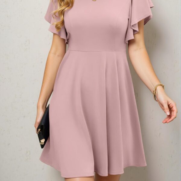 Elegant Dusty Pink Casual Ruffle Short Sleeve A-Line Dress for Spring and Summer - Chic, Classy and Trendy Fashion Style to Dress to Impress