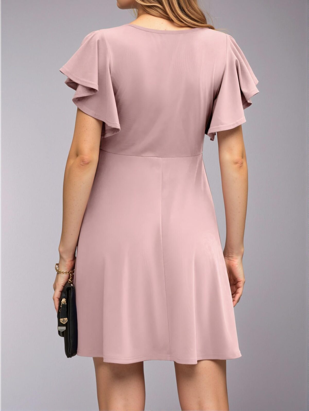 Elegant Dusty Pink Casual Ruffle Short Sleeve A-Line Dress for Spring and Summer - Chic, Classy and Trendy Fashion Style to Dress to Impress - Image 2
