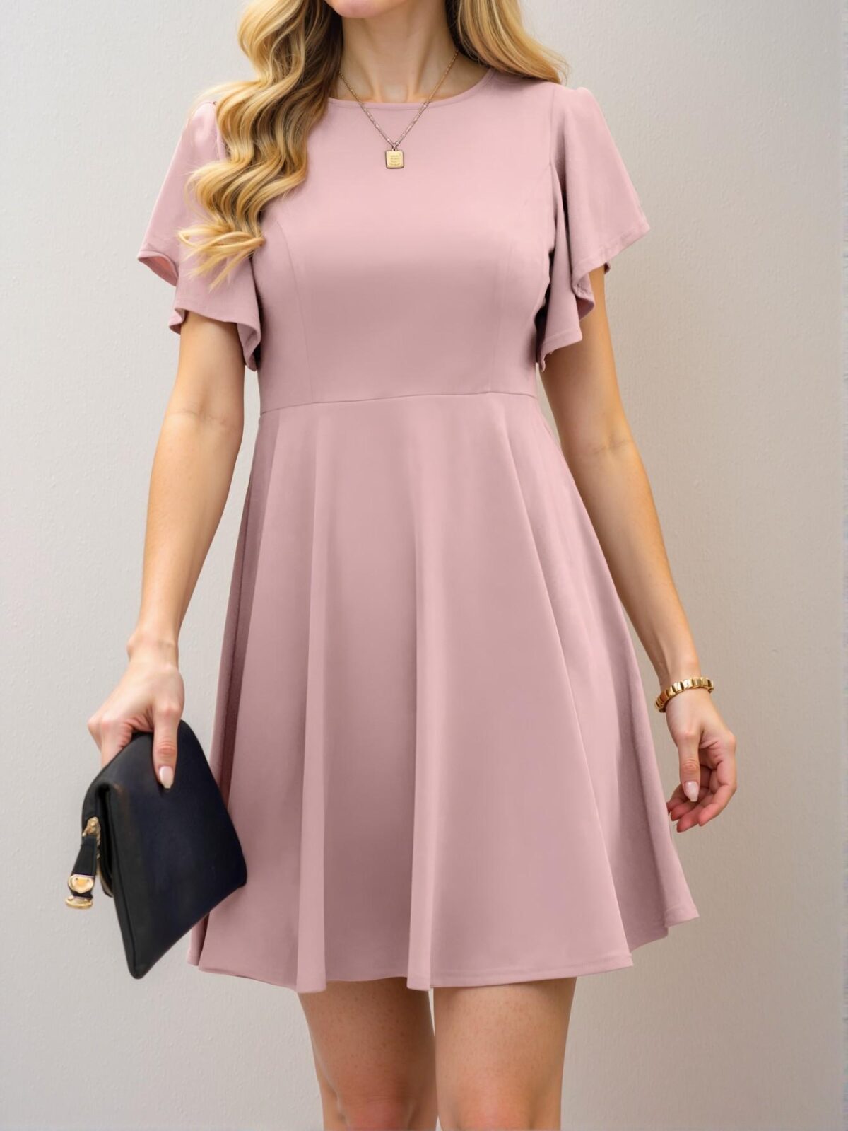 Elegant Dusty Pink Casual Ruffle Short Sleeve A-Line Dress for Spring and Summer - Chic, Classy and Trendy Fashion Style to Dress to Impress - Image 3