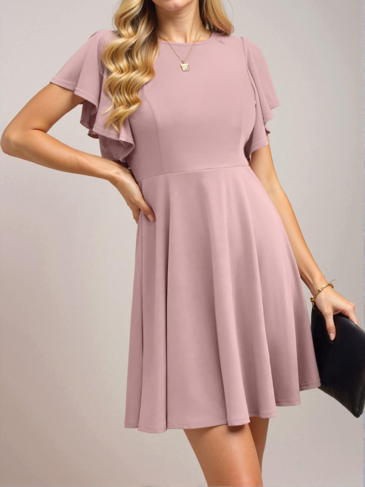 Elegant Dusty Pink Casual Ruffle Short Sleeve A-Line Dress for Spring and Summer - Chic, Classy and Trendy Fashion Style to Dress to Impress - Image 4
