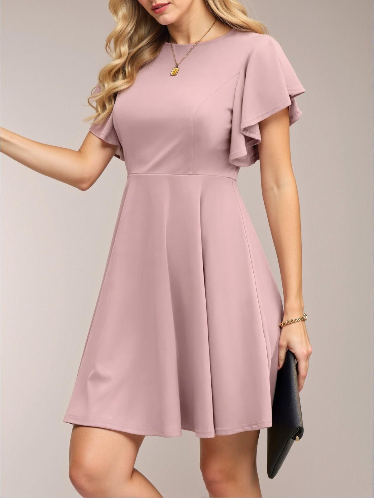 Elegant Dusty Pink Casual Ruffle Short Sleeve A-Line Dress for Spring and Summer - Chic, Classy and Trendy Fashion Style to Dress to Impress - Image 5
