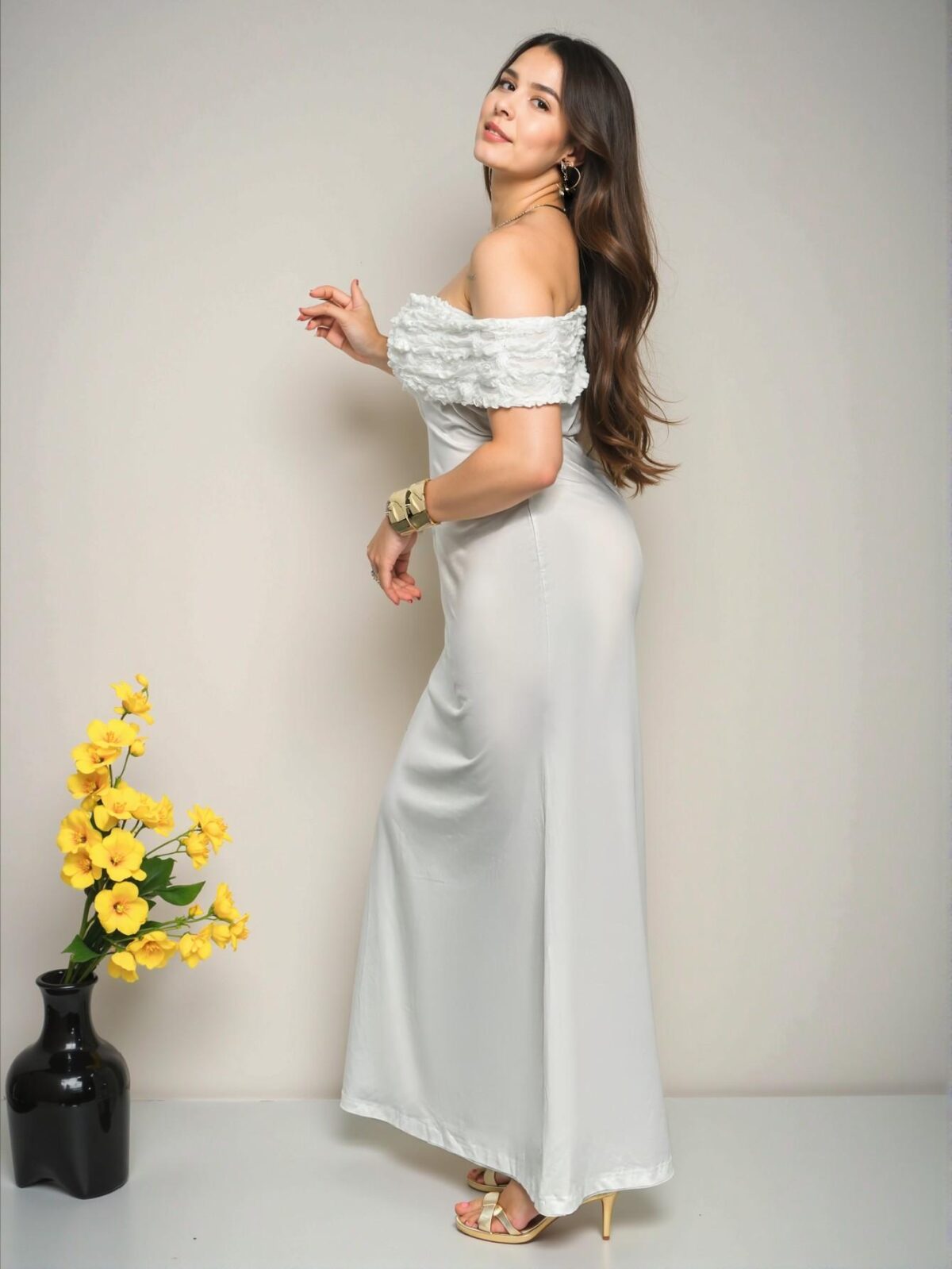 Elegant White One Shoulder Bodycon Dress with Floral Texture for Special Occasions - Chic, Classy and Trendy Fashion Style to Dress to Impress - Image 5