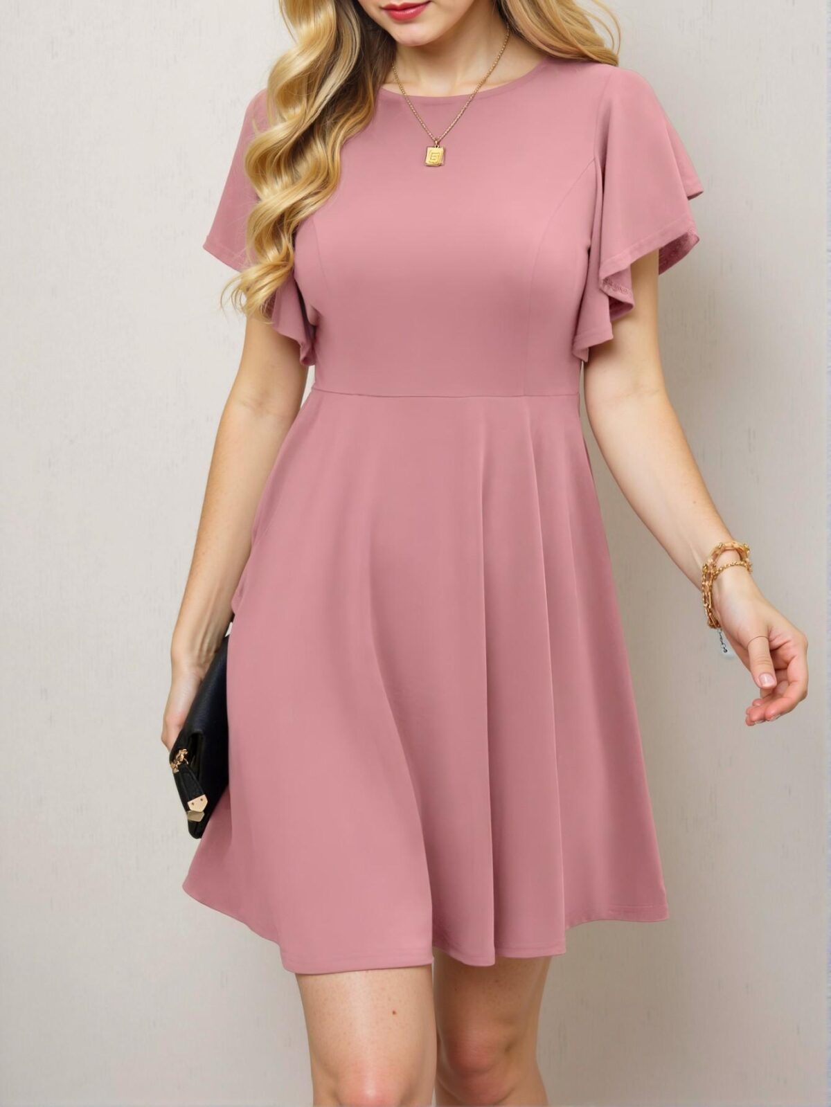 Elegant Watermelon Pink Flounce Sleeve A-Line Mini Dress for Spring and Summer Chic, Classy and Trendy Fashion Style to Dress to Impress