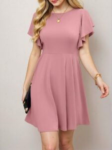 Elegant Watermelon Pink Flounce Sleeve A-Line Mini Dress for Spring and Summer Chic, Classy and Trendy Fashion Style to Dress to Impress