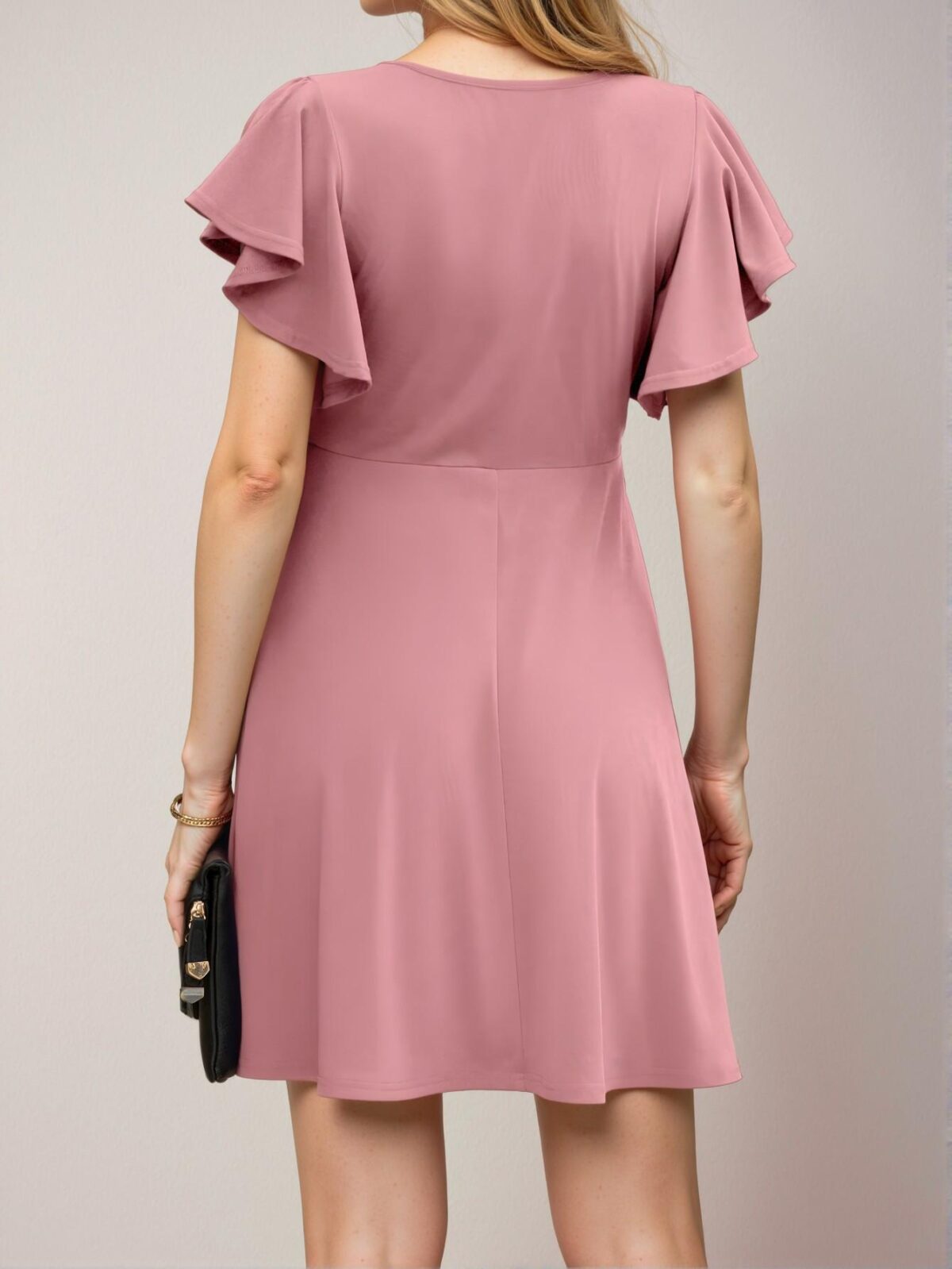 Elegant Watermelon Pink Flounce Sleeve A-Line Mini Dress for Spring and Summer Chic, Classy and Trendy Fashion Style to Dress to Impress - Image 2
