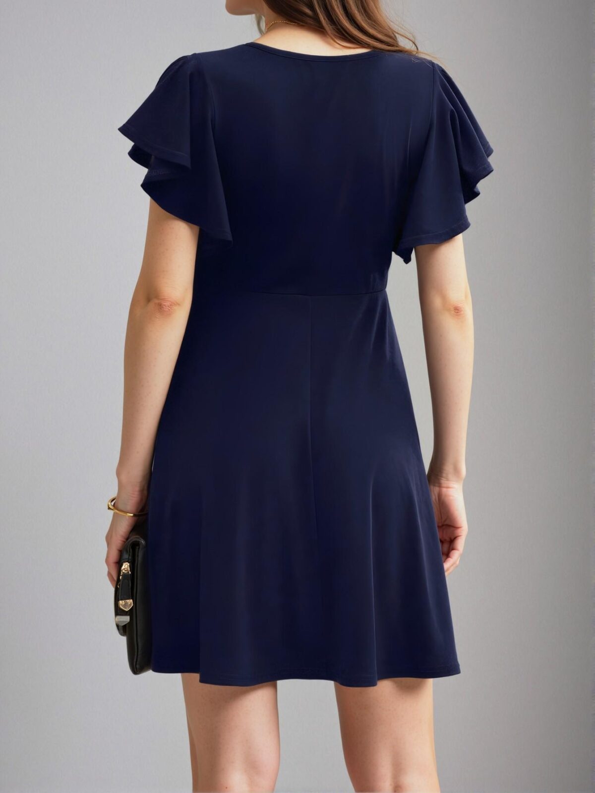 Elegant Navy Blue Flounce Sleeve Simple Casual A-Line Mini Dress Perfect for Spring and Summer Chic, Classy and Trendy Fashion Style to Dress to Impress - Image 2