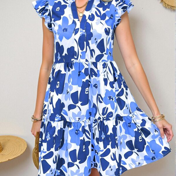 Elegant Blue Flounce-Sleeve High-Waisted Boho Dress for Spring and Summer - Chic, Classy and Trendy Fashion Style to Dress to Impress