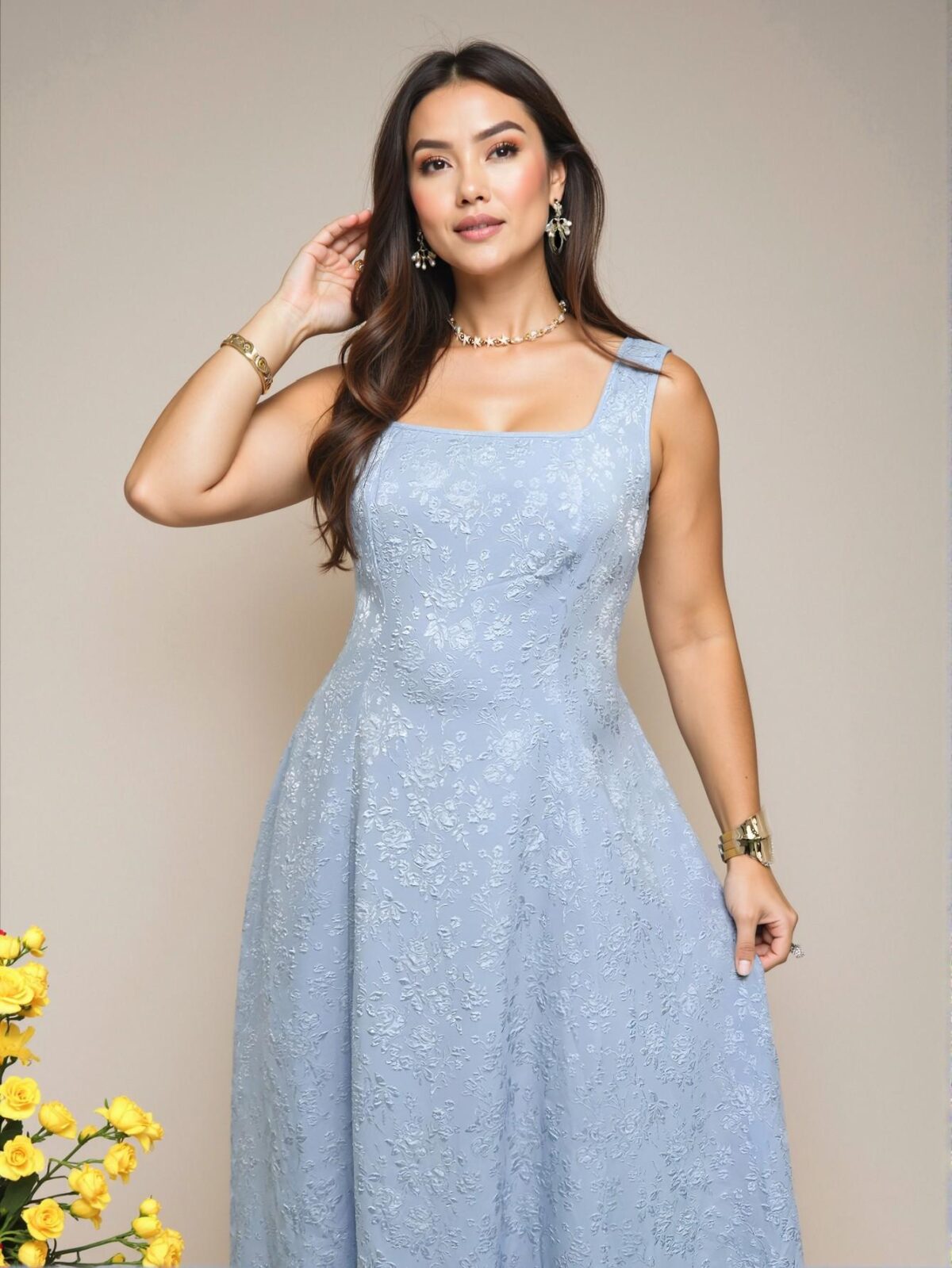 Elegant Blue Casual Textured Fabric Dress for Romantic Dates, Vacations, Beach Outings, and Parties - Chic, Classy and Trendy Fashion Style to Dress to Impress - Image 3