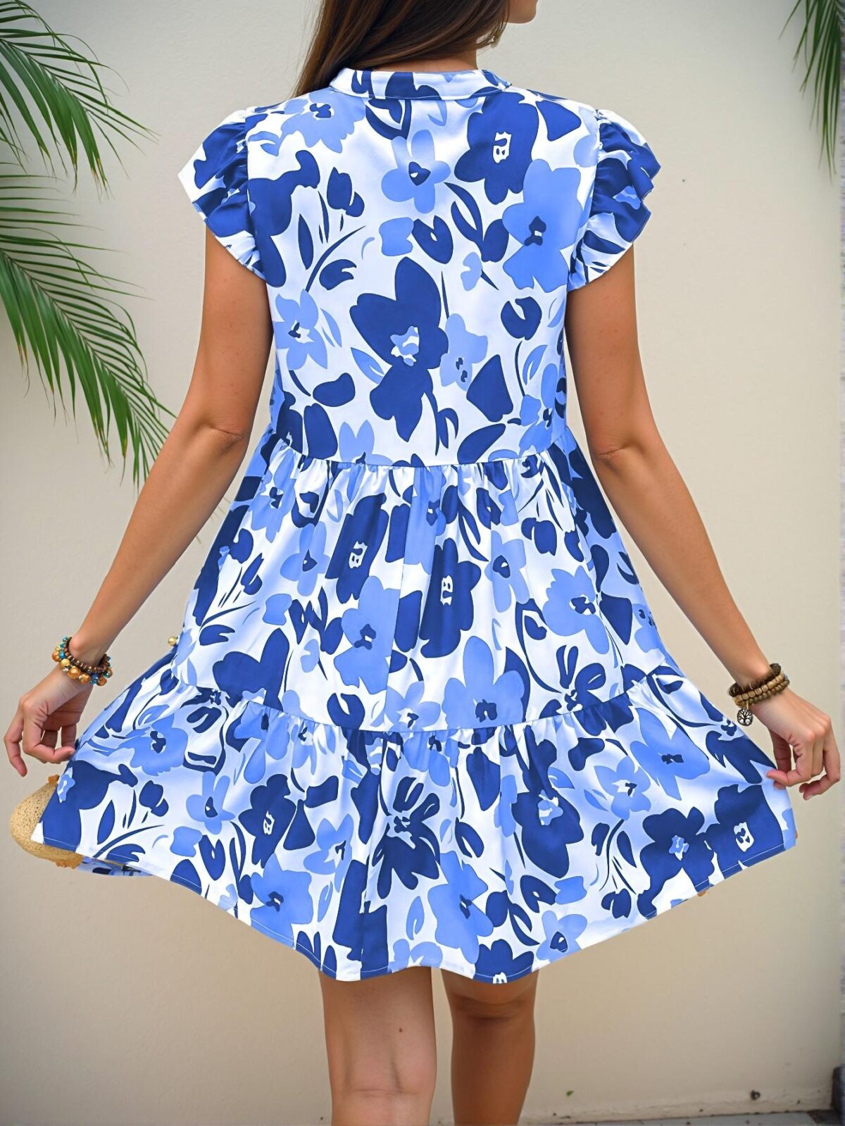 Elegant Blue Flounce-Sleeve High-Waisted Boho Dress for Spring and Summer - Chic, Classy and Trendy Fashion Style to Dress to Impress - Image 2