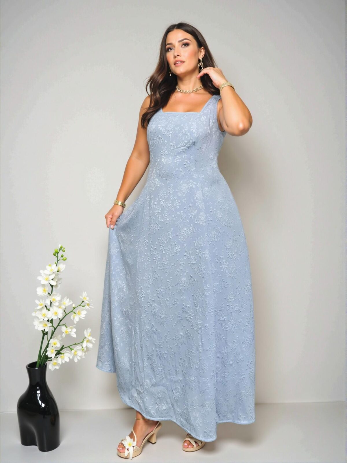 Elegant Blue Casual Textured Fabric Dress for Romantic Dates, Vacations, Beach Outings, and Parties - Chic, Classy and Trendy Fashion Style to Dress to Impress - Image 5