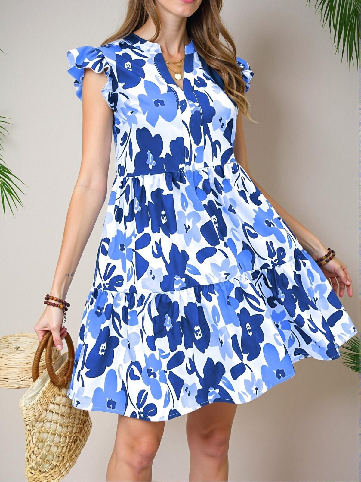 Elegant Blue Flounce-Sleeve High-Waisted Boho Dress for Spring and Summer - Chic, Classy and Trendy Fashion Style to Dress to Impress - Image 4