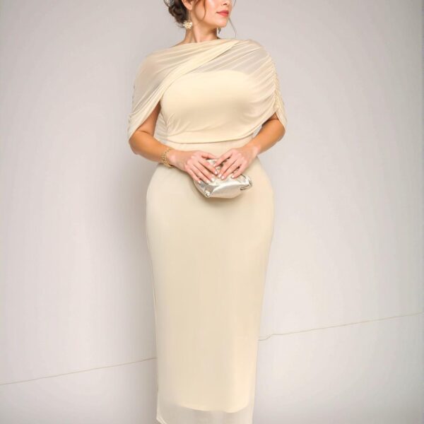 Elegant Yellow Casual Fitted Dress with Romantic Asymmetric Hem and Ruched Design - Chic, Classy and Trendy Fashion Style to Dress to Impress