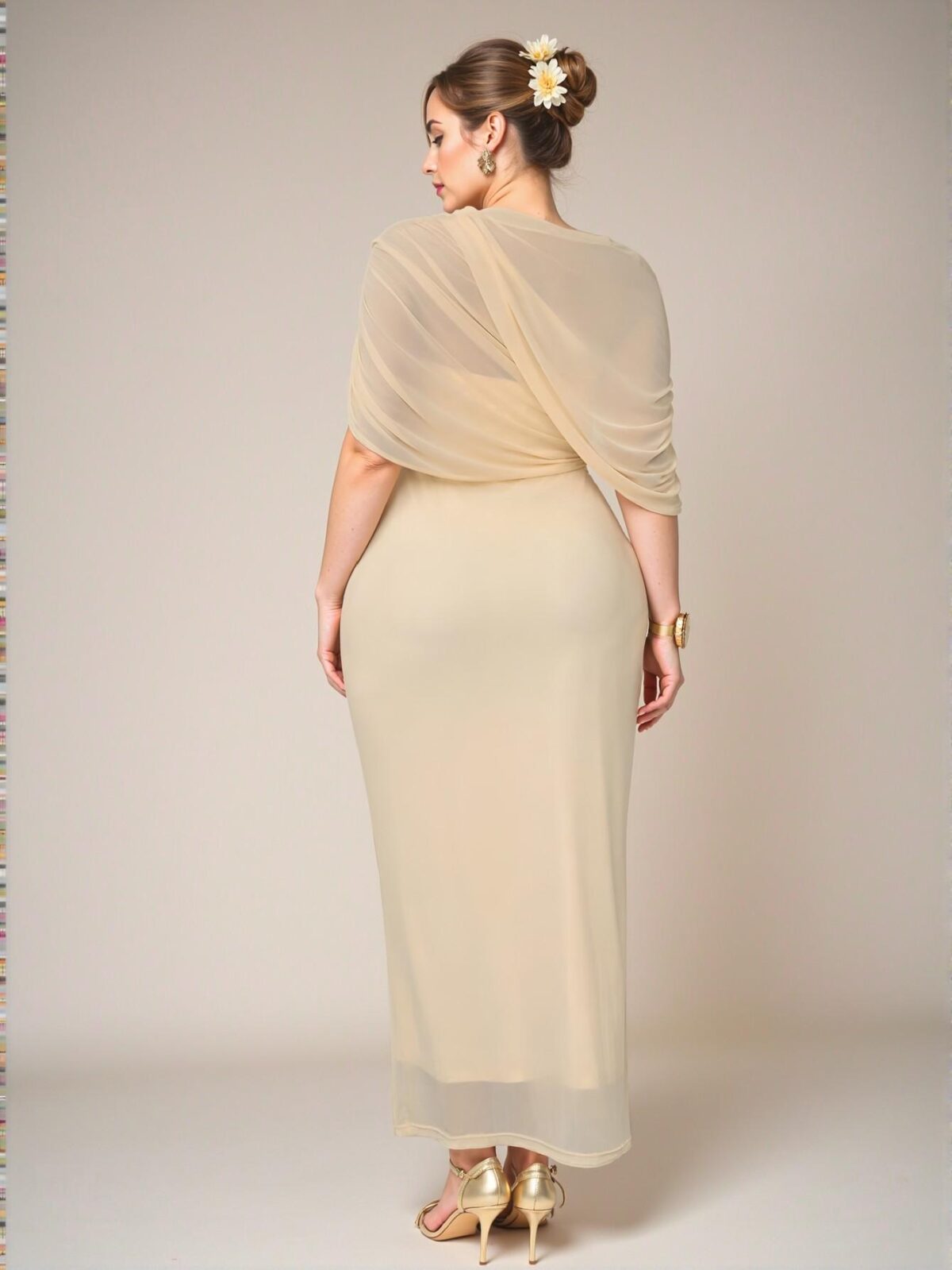 Elegant Yellow Casual Fitted Dress with Romantic Asymmetric Hem and Ruched Design - Chic, Classy and Trendy Fashion Style to Dress to Impress - Image 2