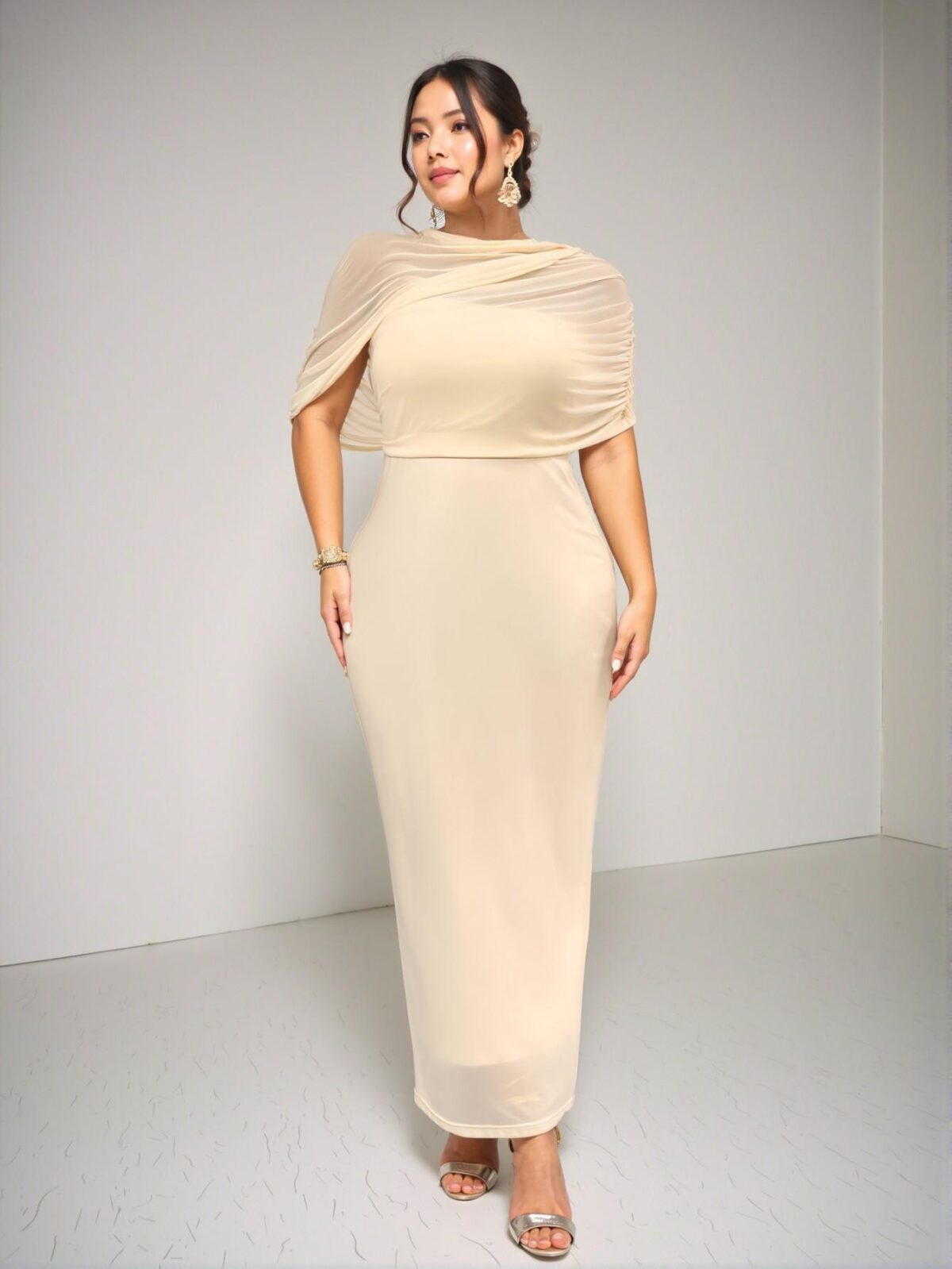 Elegant Yellow Casual Fitted Dress with Romantic Asymmetric Hem and Ruched Design - Chic, Classy and Trendy Fashion Style to Dress to Impress - Image 3