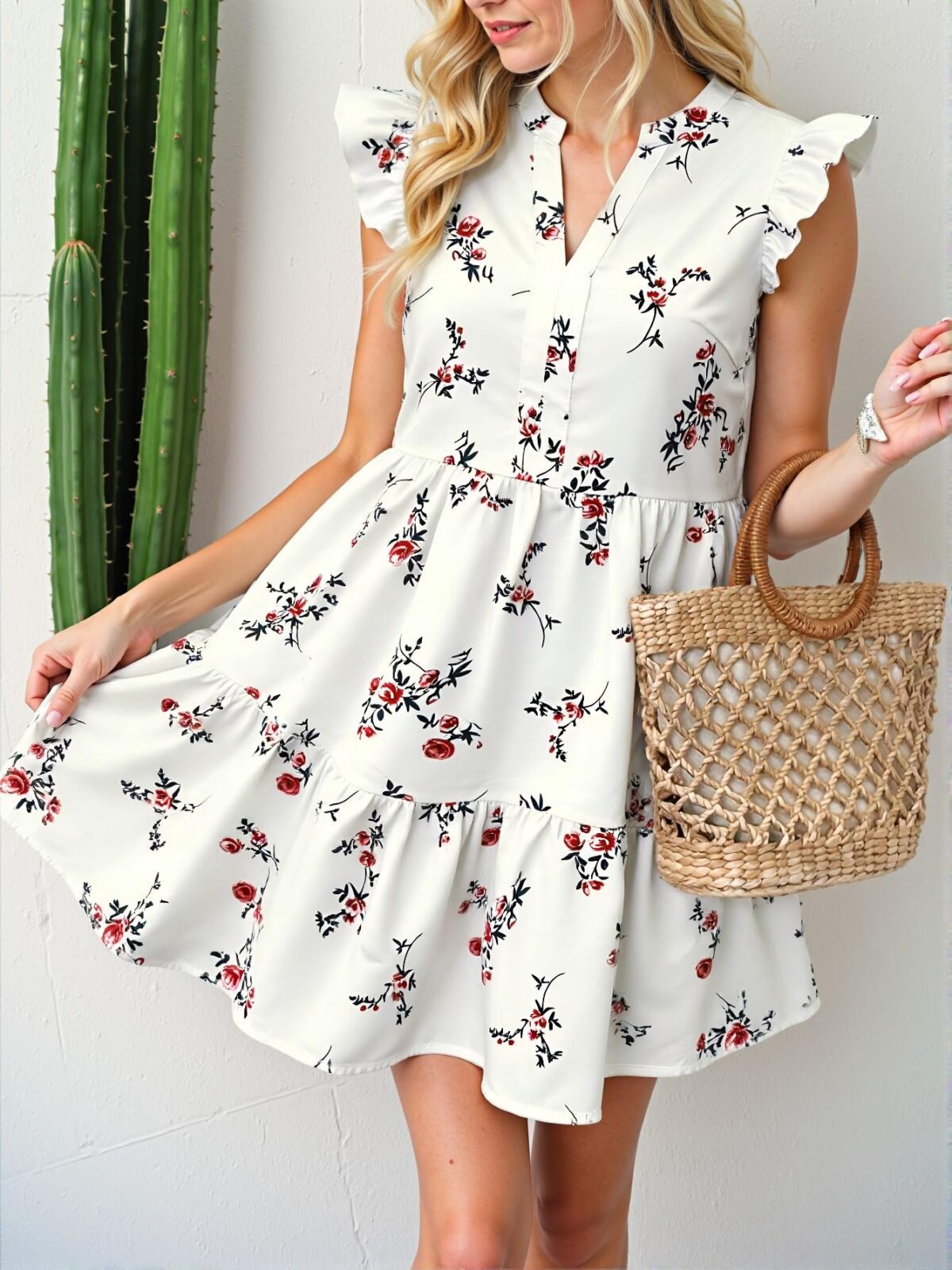 Elegant Multicolor Breezaya Floral Print Summer Ruffled Hem Vacation Dress "Chic, Classy and Trendy Fashion Style to Dress to Impress"
