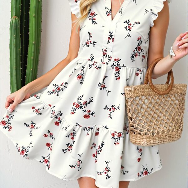 Elegant Multicolor Breezaya Floral Print Summer Ruffled Hem Vacation Dress "Chic, Classy and Trendy Fashion Style to Dress to Impress"