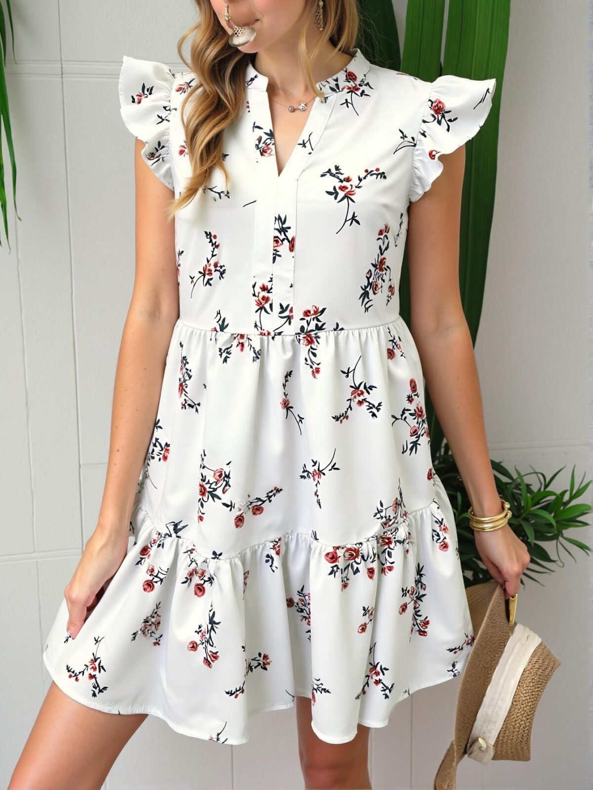 Elegant Multicolor Breezaya Floral Print Summer Ruffled Hem Vacation Dress "Chic, Classy and Trendy Fashion Style to Dress to Impress" - Image 3