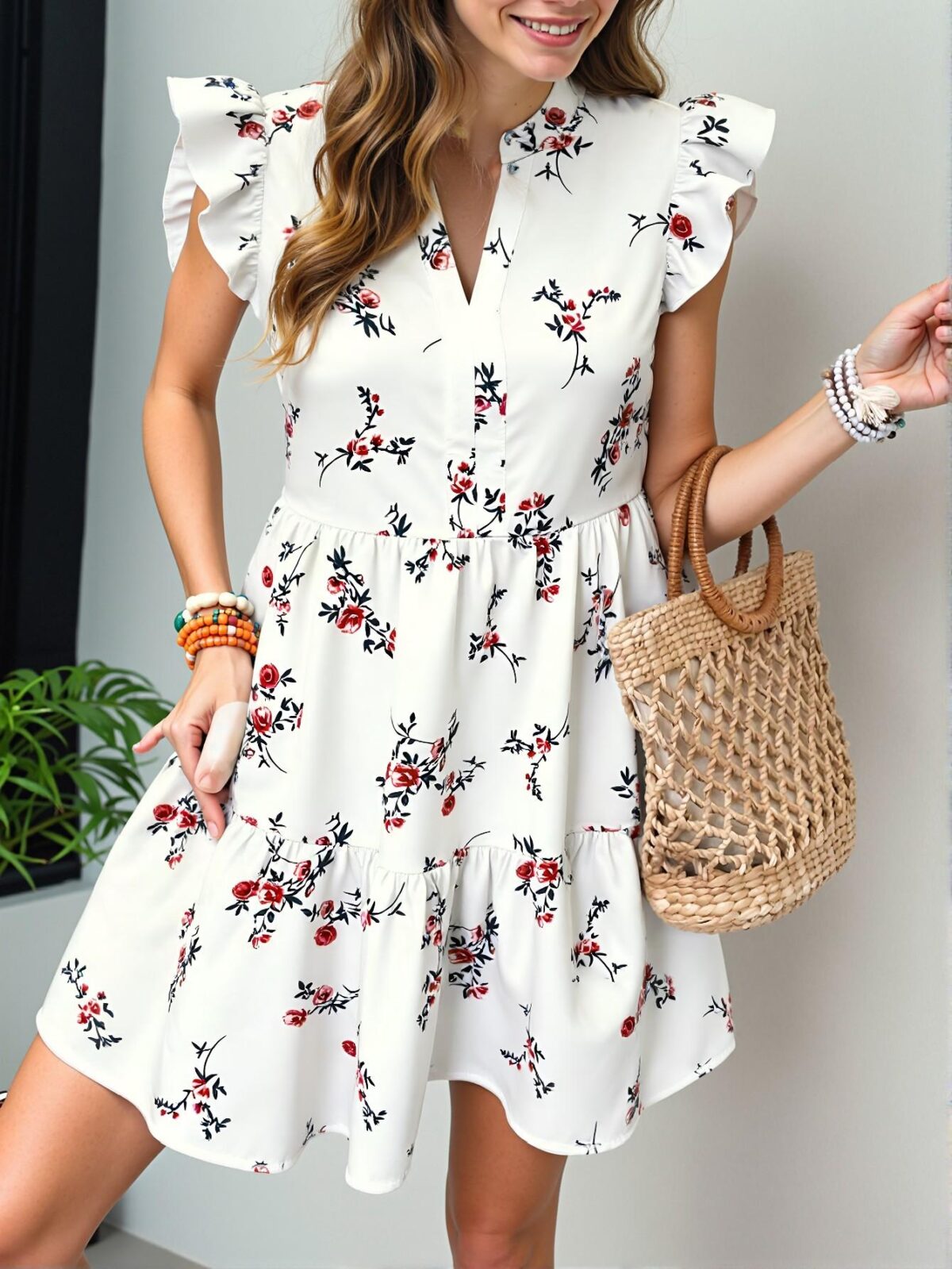 Elegant Multicolor Breezaya Floral Print Summer Ruffled Hem Vacation Dress "Chic, Classy and Trendy Fashion Style to Dress to Impress" - Image 4