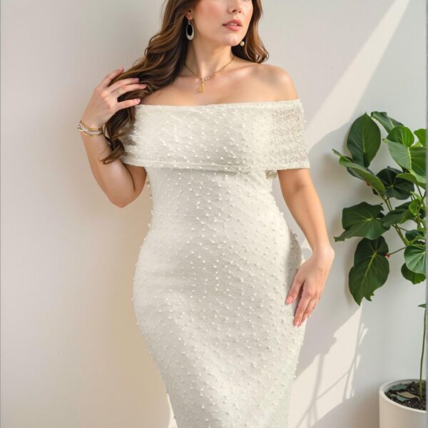 Elegant Apricot Bodycon Off-Shoulder Dress for Romantic Dates, Concerts, and Stylish Events - Chic, Classy and Trendy Fashion Style to Dress to Impress