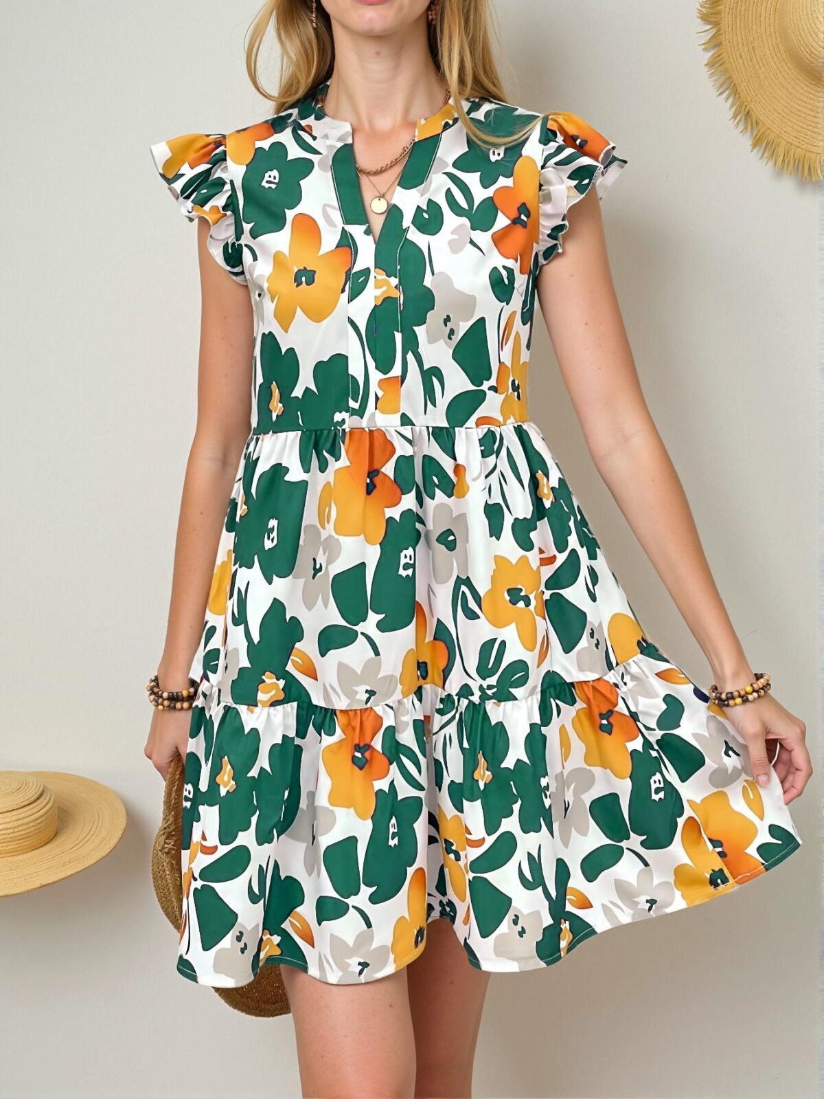 Elegant Multicolor Charming Floral Print V-Neck Dress with Cutout Sleeves for Your Spring and Summer Getaways - Chic, Classy and Trendy Fashion Style to Dress to Impress