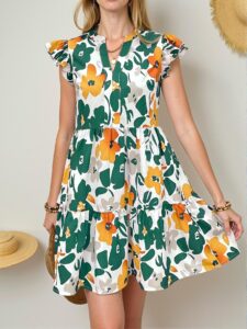 Elegant Multicolor Charming Floral Print V-Neck Dress with Cutout Sleeves for Your Spring and Summer Getaways - Chic, Classy and Trendy Fashion Style to Dress to Impress
