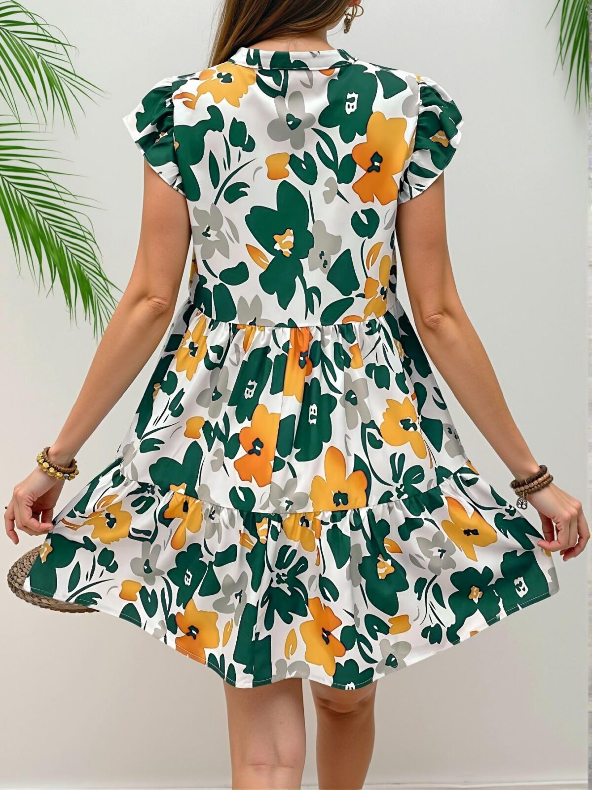 Elegant Multicolor Charming Floral Print V-Neck Dress with Cutout Sleeves for Your Spring and Summer Getaways - Chic, Classy and Trendy Fashion Style to Dress to Impress - Image 2