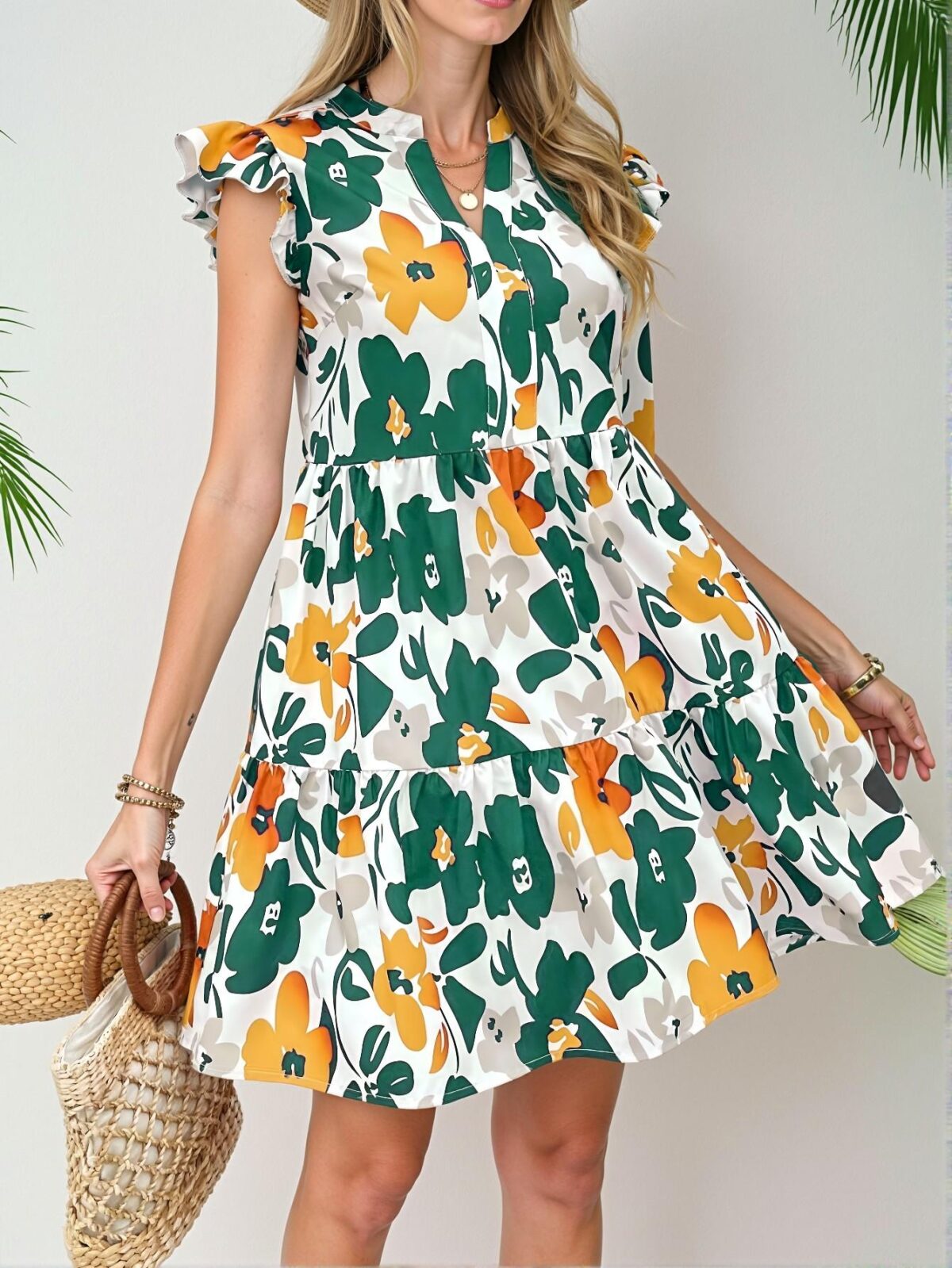 Elegant Multicolor Charming Floral Print V-Neck Dress with Cutout Sleeves for Your Spring and Summer Getaways - Chic, Classy and Trendy Fashion Style to Dress to Impress - Image 4