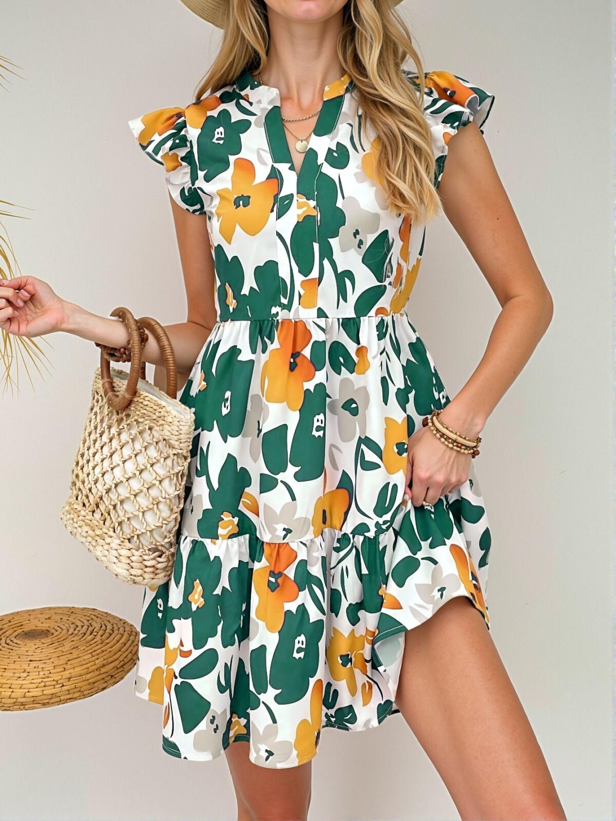 Elegant Multicolor Charming Floral Print V-Neck Dress with Cutout Sleeves for Your Spring and Summer Getaways - Chic, Classy and Trendy Fashion Style to Dress to Impress - Image 5