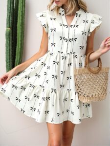 Elegant Multicolor Charming A-Line Bowknot Print Mini Dress for Warm Weather - Chic, Classy, and Trendy Fashion Style to Dress to Impress