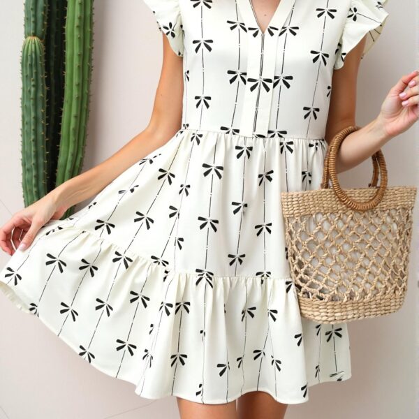 Elegant Multicolor Charming A-Line Bowknot Print Mini Dress for Warm Weather - Chic, Classy, and Trendy Fashion Style to Dress to Impress