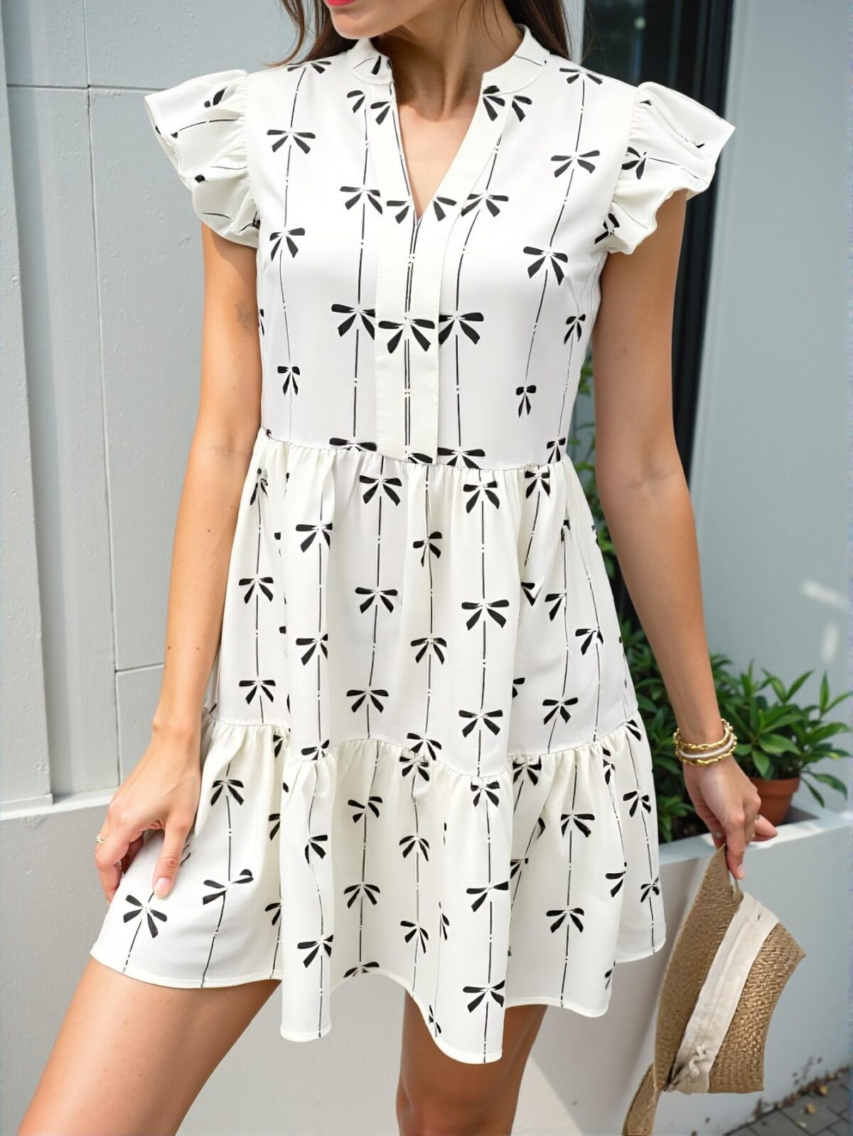 Elegant Multicolor Charming A-Line Bowknot Print Mini Dress for Warm Weather - Chic, Classy, and Trendy Fashion Style to Dress to Impress - Image 3