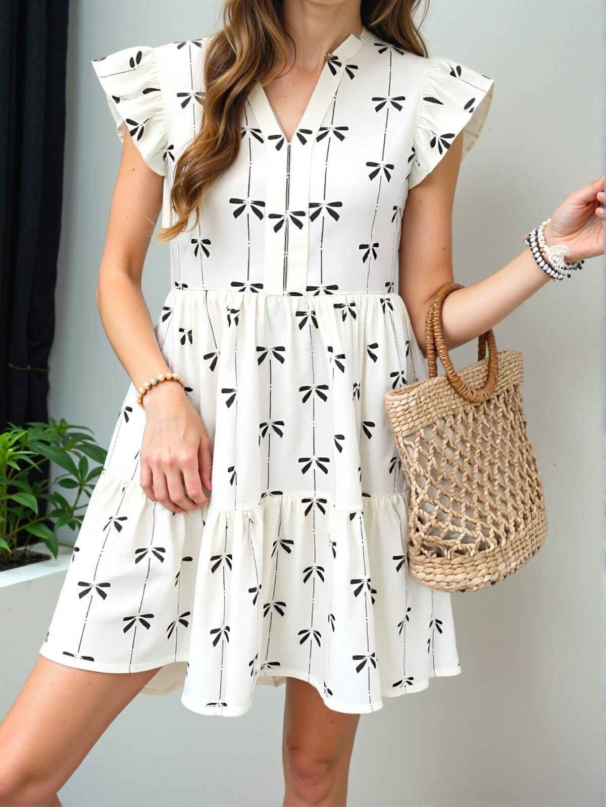 Elegant Multicolor Charming A-Line Bowknot Print Mini Dress for Warm Weather - Chic, Classy, and Trendy Fashion Style to Dress to Impress - Image 4