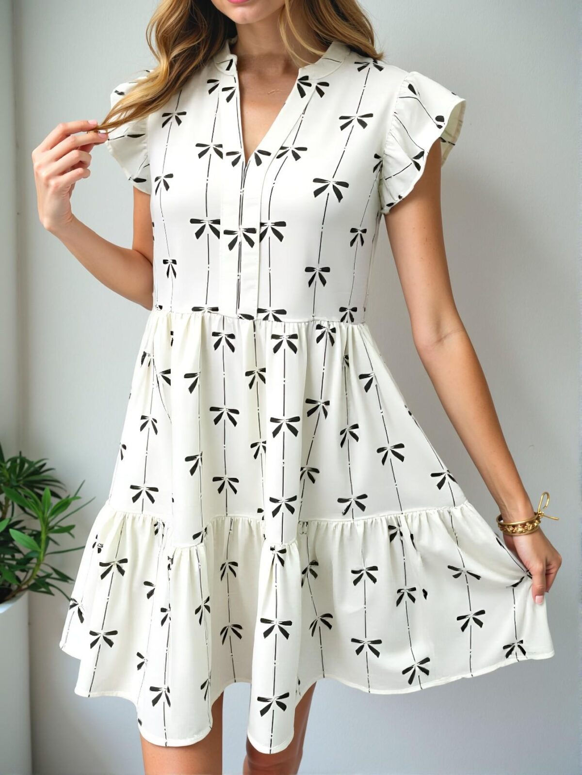 Elegant Multicolor Charming A-Line Bowknot Print Mini Dress for Warm Weather - Chic, Classy, and Trendy Fashion Style to Dress to Impress - Image 5