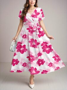 Elegant Multicolor Bohemian Floral Print Plus Size Dress, Ideal for Autumn/Winter Beach and Holiday Outfits, Chic, Classy and Trendy Fashion Style to Dress to Impress