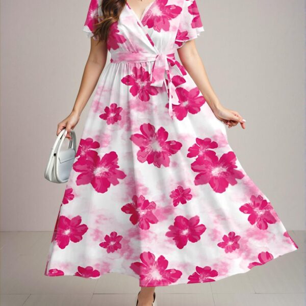 Elegant Multicolor Bohemian Floral Print Plus Size Dress, Ideal for Autumn/Winter Beach and Holiday Outfits, Chic, Classy and Trendy Fashion Style to Dress to Impress