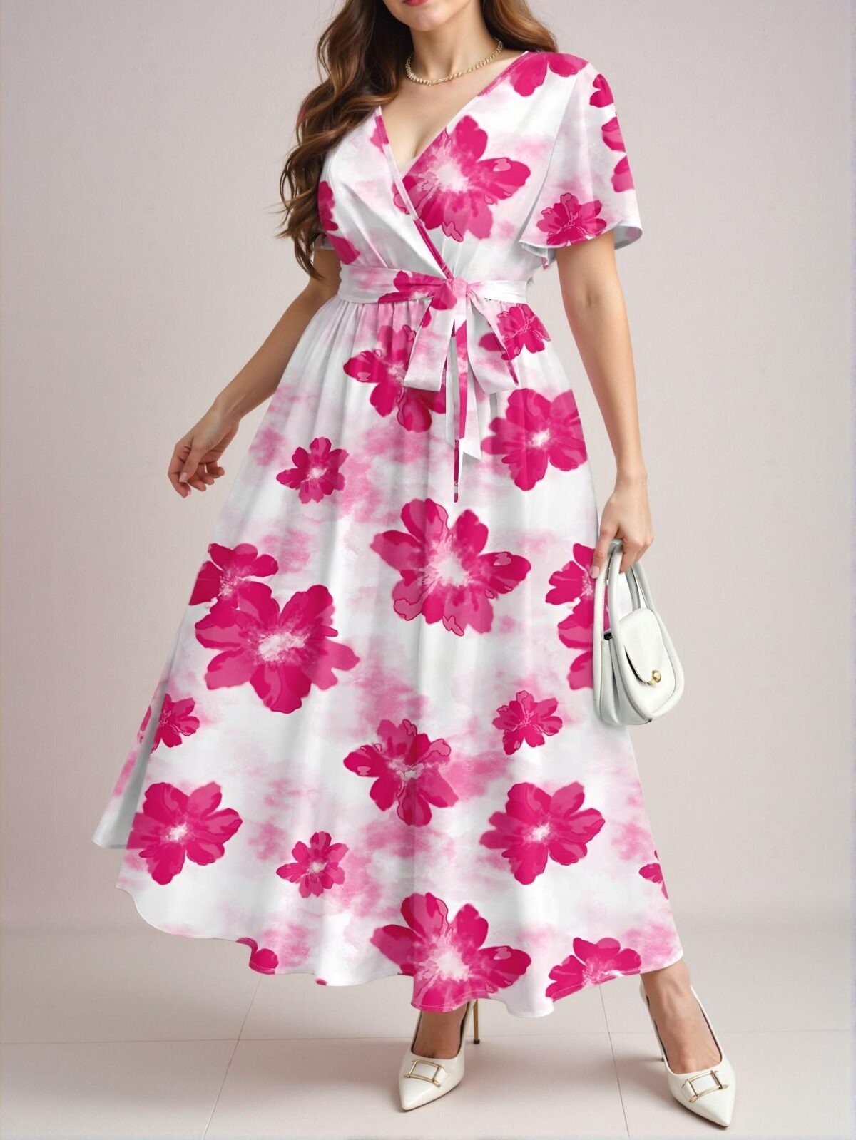 Elegant Multicolor Bohemian Floral Print Plus Size Dress, Ideal for Autumn/Winter Beach and Holiday Outfits, Chic, Classy and Trendy Fashion Style to Dress to Impress - Image 3