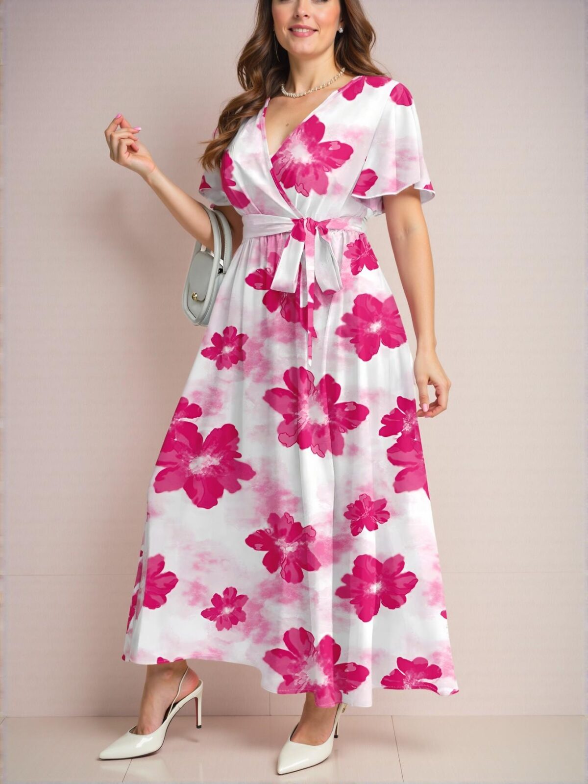 Elegant Multicolor Bohemian Floral Print Plus Size Dress, Ideal for Autumn/Winter Beach and Holiday Outfits, Chic, Classy and Trendy Fashion Style to Dress to Impress - Image 4