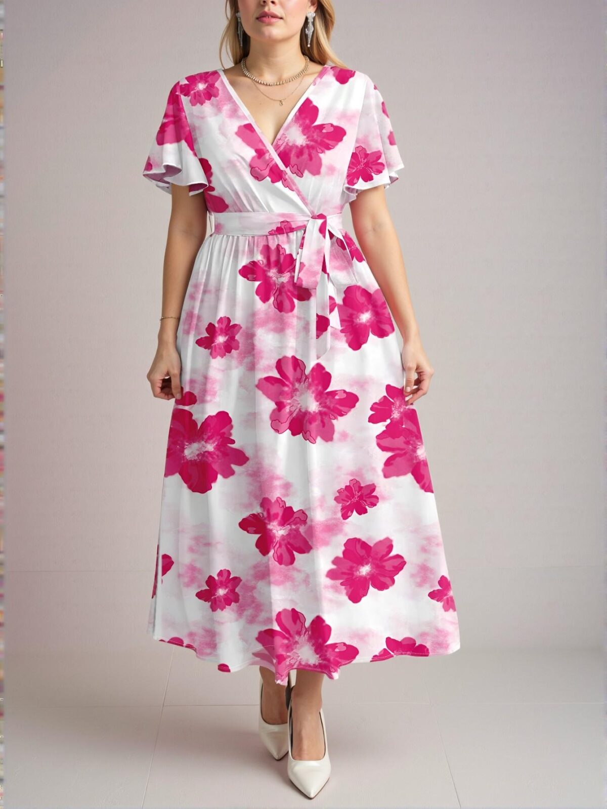 Elegant Multicolor Bohemian Floral Print Plus Size Dress, Ideal for Autumn/Winter Beach and Holiday Outfits, Chic, Classy and Trendy Fashion Style to Dress to Impress - Image 5