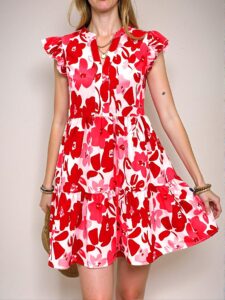 Elegant Multicolor Breezaya Women's V-Neck Allover Floral Print Casual Short Dress for Spring and Summer - Chic, Classy and Trendy Fashion Style to Dress to Impress