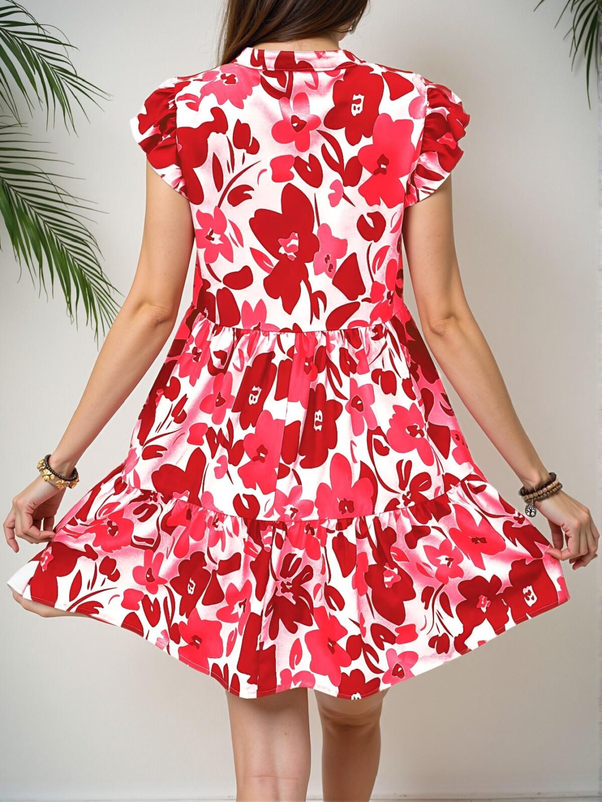 Elegant Multicolor Breezaya Women's V-Neck Allover Floral Print Casual Short Dress for Spring and Summer - Chic, Classy and Trendy Fashion Style to Dress to Impress - Image 2