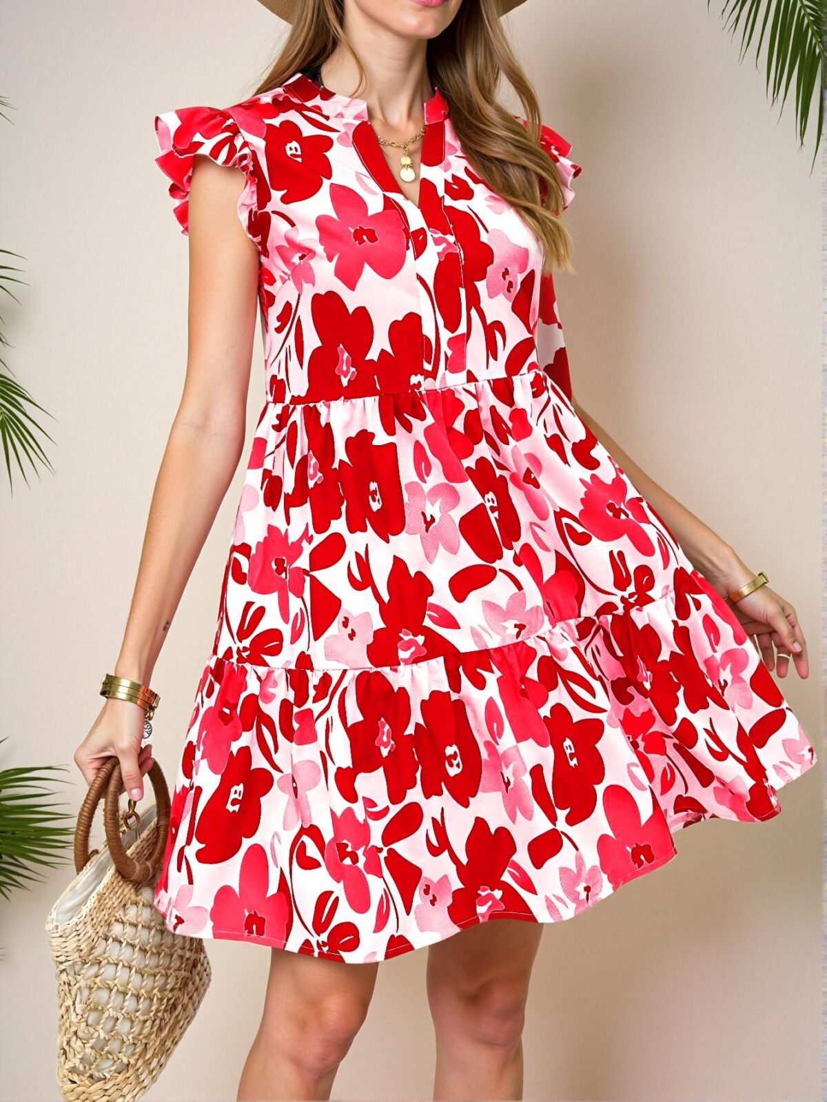 Elegant Multicolor Breezaya Women's V-Neck Allover Floral Print Casual Short Dress for Spring and Summer - Chic, Classy and Trendy Fashion Style to Dress to Impress - Image 4