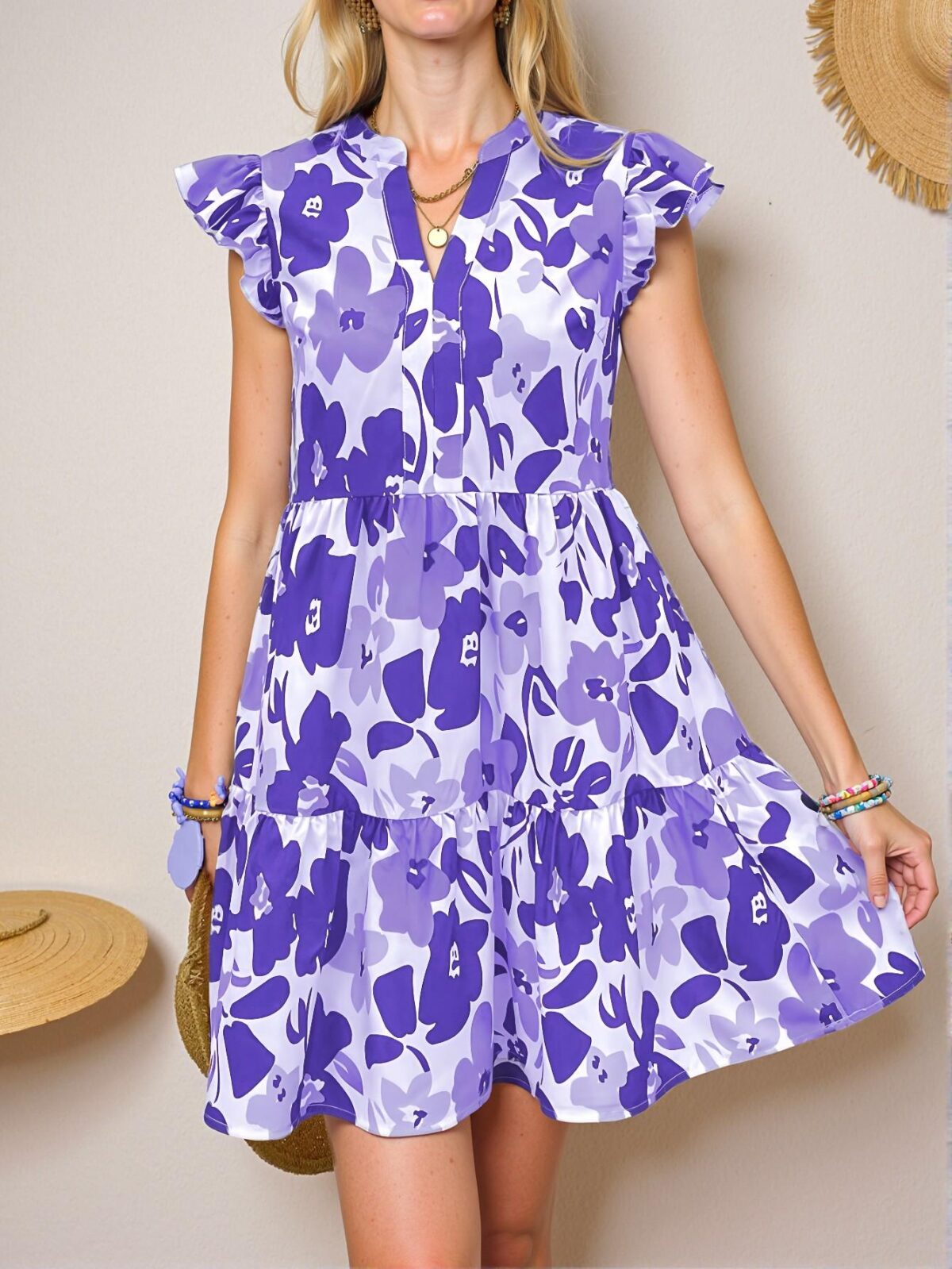 Elegant Purple Boho Floral Print A-Line Cap Sleeve Dress Perfect for Spring and Summer Chic, Classy and Trendy Fashion Style to Dress to Impress