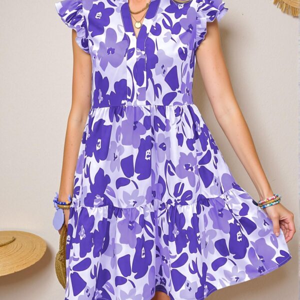 Elegant Purple Boho Floral Print A-Line Cap Sleeve Dress Perfect for Spring and Summer Chic, Classy and Trendy Fashion Style to Dress to Impress