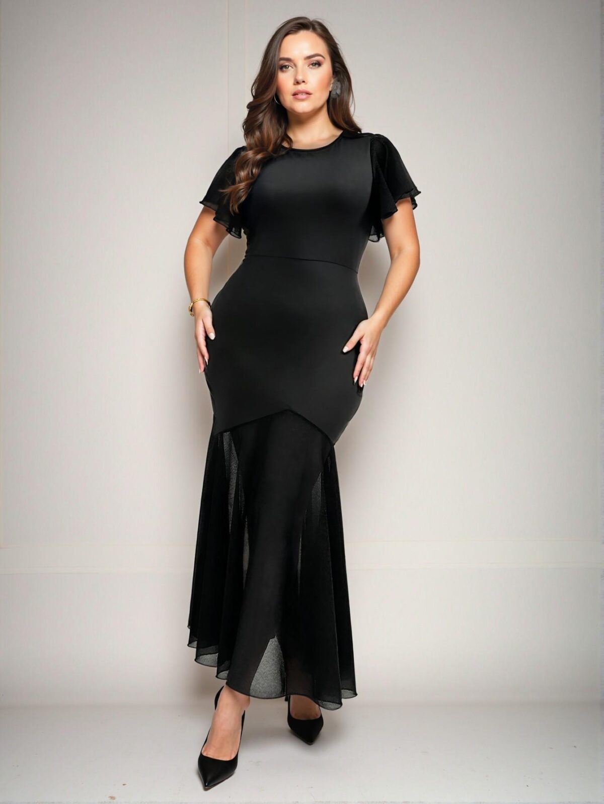 Elegant Black Flared Ruffle Sleeve Maxi Dress for Every Occasion "Chic, Classy and Trendy Fashion Style to Dress to Impress" - Image 3
