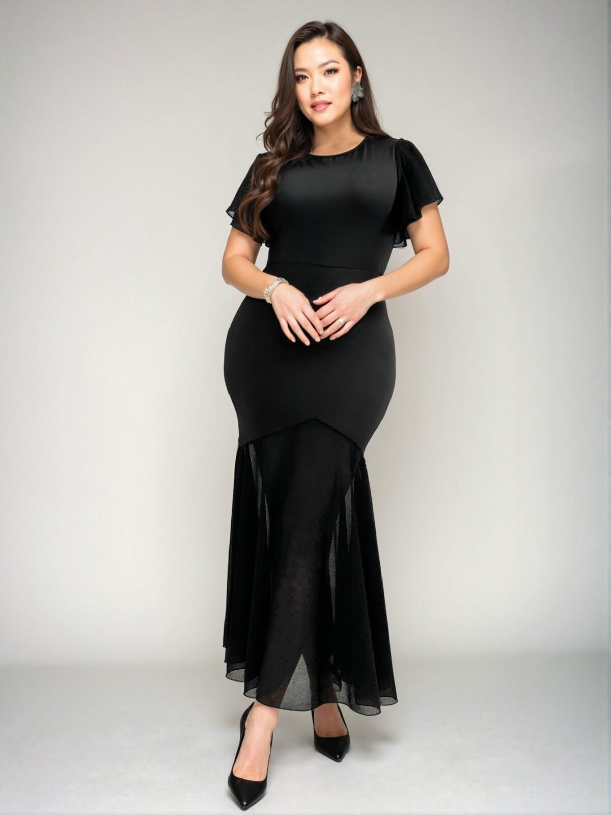 Elegant Black Flared Ruffle Sleeve Maxi Dress for Every Occasion "Chic, Classy and Trendy Fashion Style to Dress to Impress" - Image 5