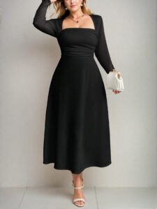 Elegant Black A-Line Sleeveless Midi Dress with Halter Neck and Ruffle Side Hem for a Stylish Spring and Summer Look - Chic, Classy and Trendy Fashion Style to Dress to Impress