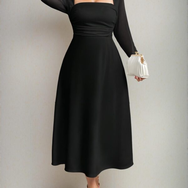 Elegant Black A-Line Sleeveless Midi Dress with Halter Neck and Ruffle Side Hem for a Stylish Spring and Summer Look - Chic, Classy and Trendy Fashion Style to Dress to Impress