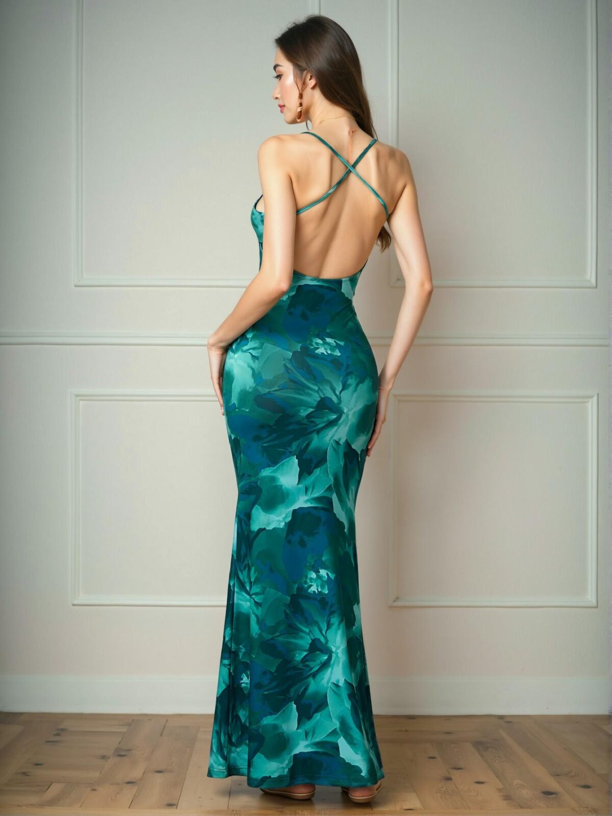 Elegant Green Tropical Floral Print Fishtail Backless Maxi Dress for Beach Vacations and Summer Festivals - Chic, Classy, and Trendy Fashion Style to Dress to Impress - Image 2