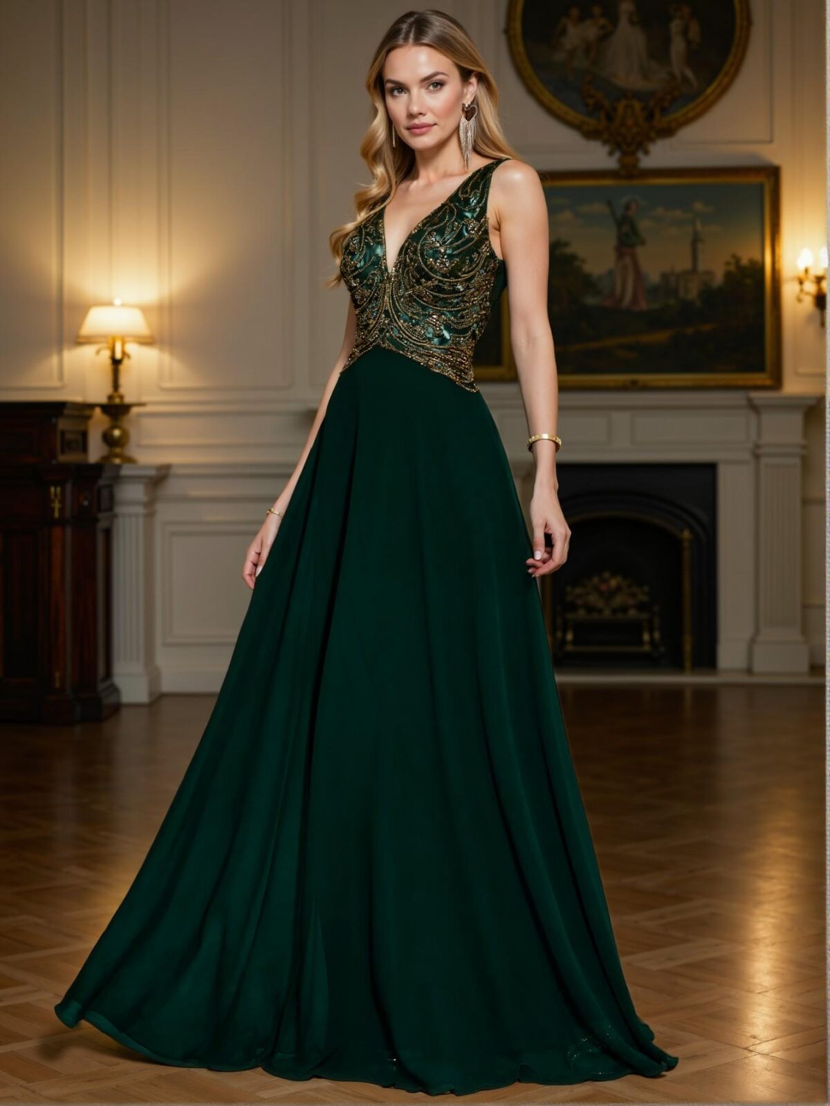 Elegant Dark Green Sequin Chiffon A-Line Women's V-Neck Maxi Dress with High Waist Gathered Design for Party, Wedding, Formal Events, Evening Gatherings, Birthday Celebrations, and Graduation. Perfect for party, prom, graduation day, and ceremony for university, college, and high school, Formal Evening Dinner Cocktail, Wedding Guest Gown, Chic, Classy and Trendy Fashion Style to Dress to Impress.