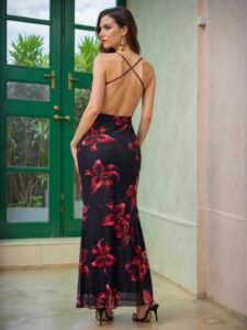 Elegant Multicolor Bohemian Floral Print Backless Swing Dress for Holiday, Beach, School, Office, and Festivals - Chic, Classy and Trendy Fashion Style to Dress to Impress